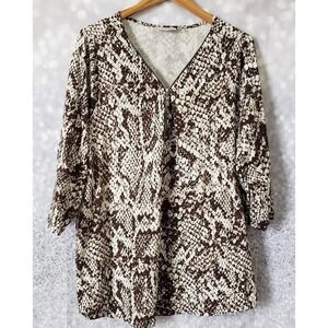 Belle by Kim Gravel 3/4 Sleeve Signature Zipper Top 2X Snake Print A375863.